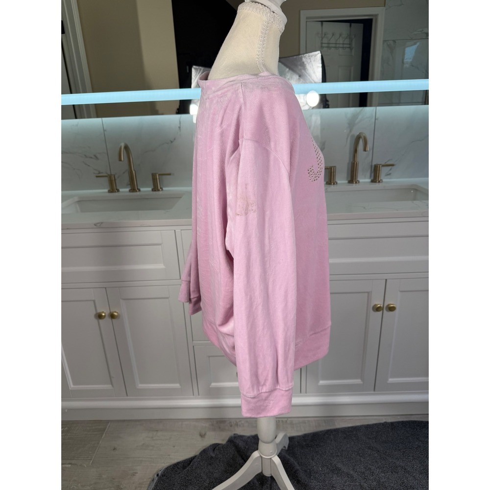 Juicy Couture Velour Sweatshirt Womens 1X Pink Rhinestone Logo Top - Picture 5 of 16